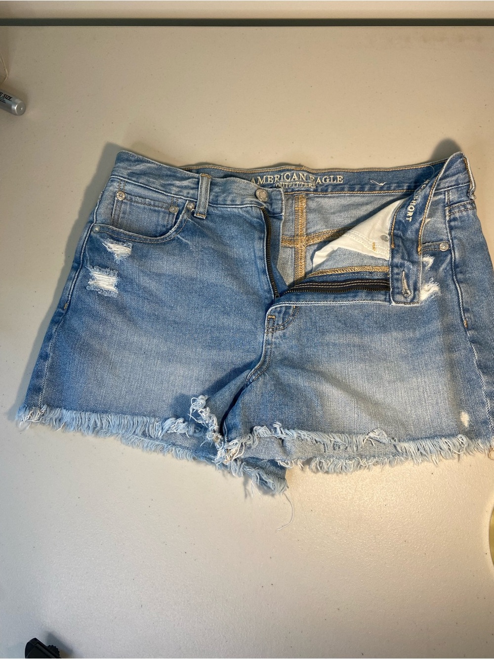 American Eagle Outfitters Light Wash Frayed Denim Shorts